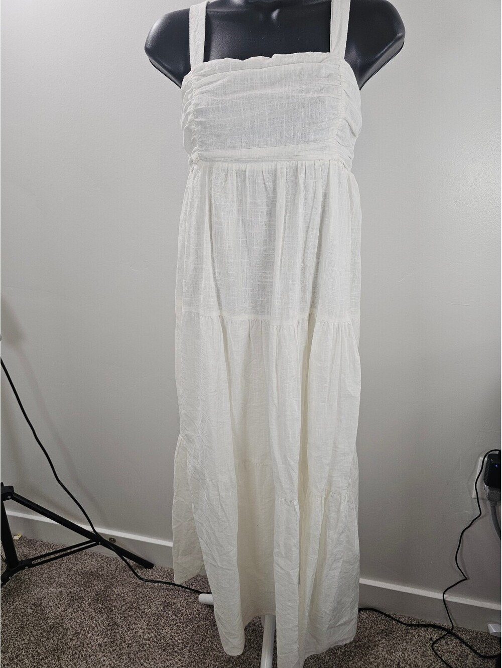 New In White Cotton Sundress with Adjustable Straps, Size Small